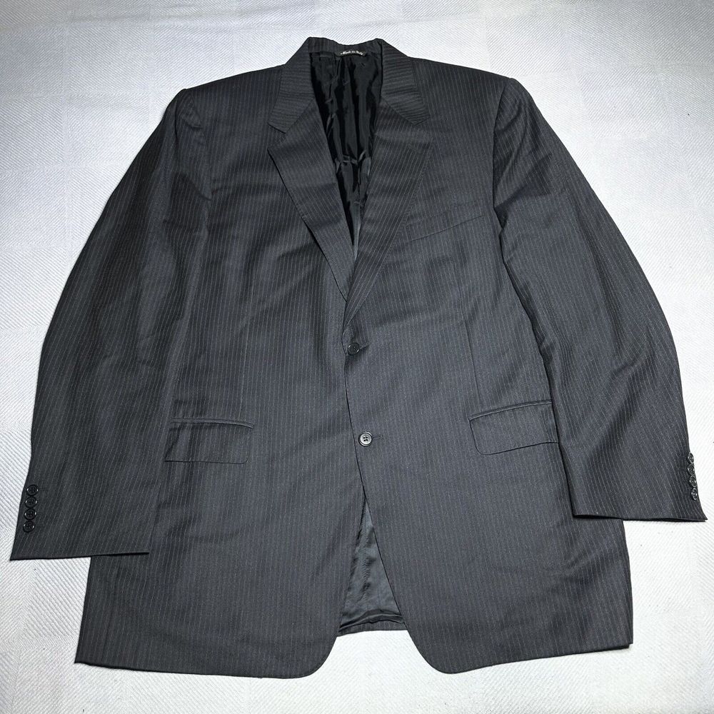 Canali Mark Shale Black Pinstripe Two Button Italy Wool Blazer Jacket‎ Men's 50L